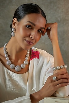 White Finish Zircon Long Necklace Set