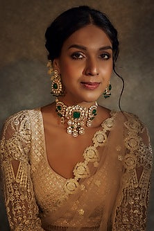 Gold Finish Green Kundan Polki Choker Necklace Set