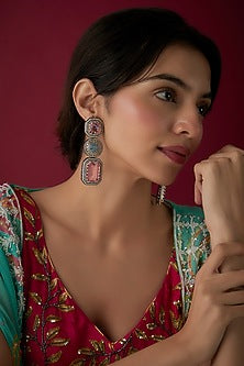 Black Rhodium Finish Multi-Colored Synthetic Stone Dangler Earrings