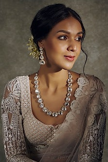 White Finish Kundan Polki & Zircon Long Necklace Set