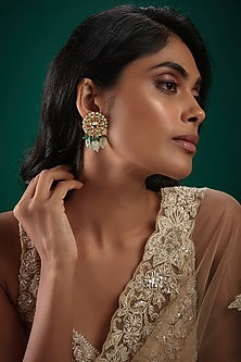 Gold Finish Kundan Polki & Pearl Dangler Earrings
