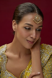 Gold Finish Kundan Polki & Pearl Maangtikka