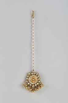 Gold Finish Kundan Polki & Pearl Maangtikka