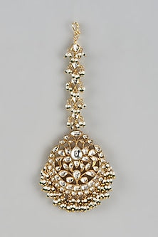 Gold Finish Kundan Polki & Pearl Maangtikka