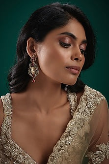 Black Rhodium Finish Kundan Polki & Pink Onyx Dangler Earrings