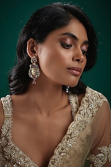 Black Rhodium Finish Kundan Polki & Pink Onyx Dangler Earrings