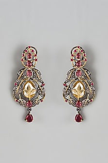 Black Rhodium Finish Kundan Polki & Pink Onyx Dangler Earrings