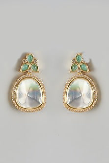 Gold Finish Kundan Polki & Green Onyx Dangler Earrings