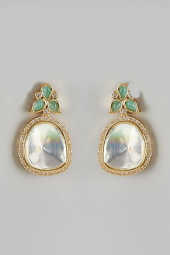 Gold Finish Kundan Polki & Green Onyx Dangler Earrings