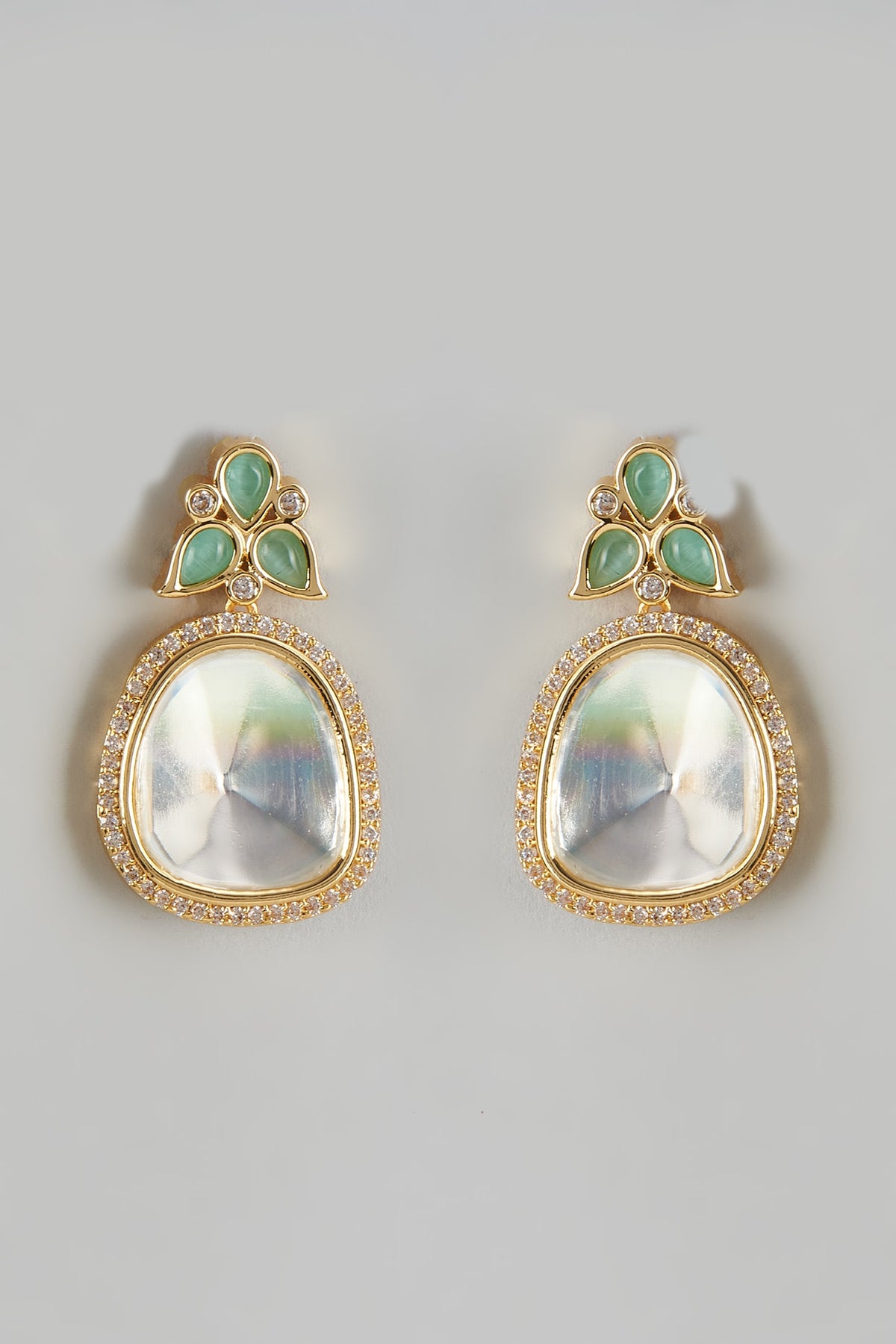 Gold Finish Kundan Polki & Green Onyx Dangler Earrings