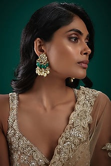 Gold Finish Kundan Polki & Pearl Dangler Earrings
