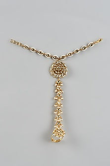 Gold Finish Kundan Polki & Beaded Hand Harness