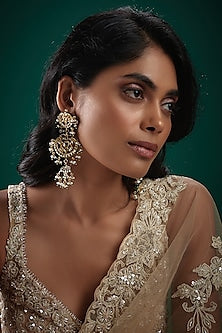 Gold Finish Kundan Polki & Bead Drop Meenakari Dangler Earrings