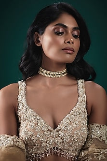 Gold Finish Kundan Polki & Green Onyx Choker Necklace