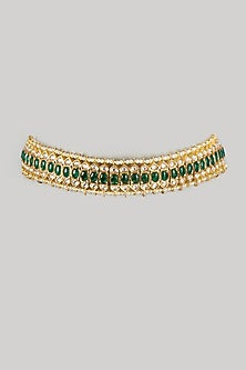 Gold Finish Kundan Polki & Green Onyx Choker Necklace