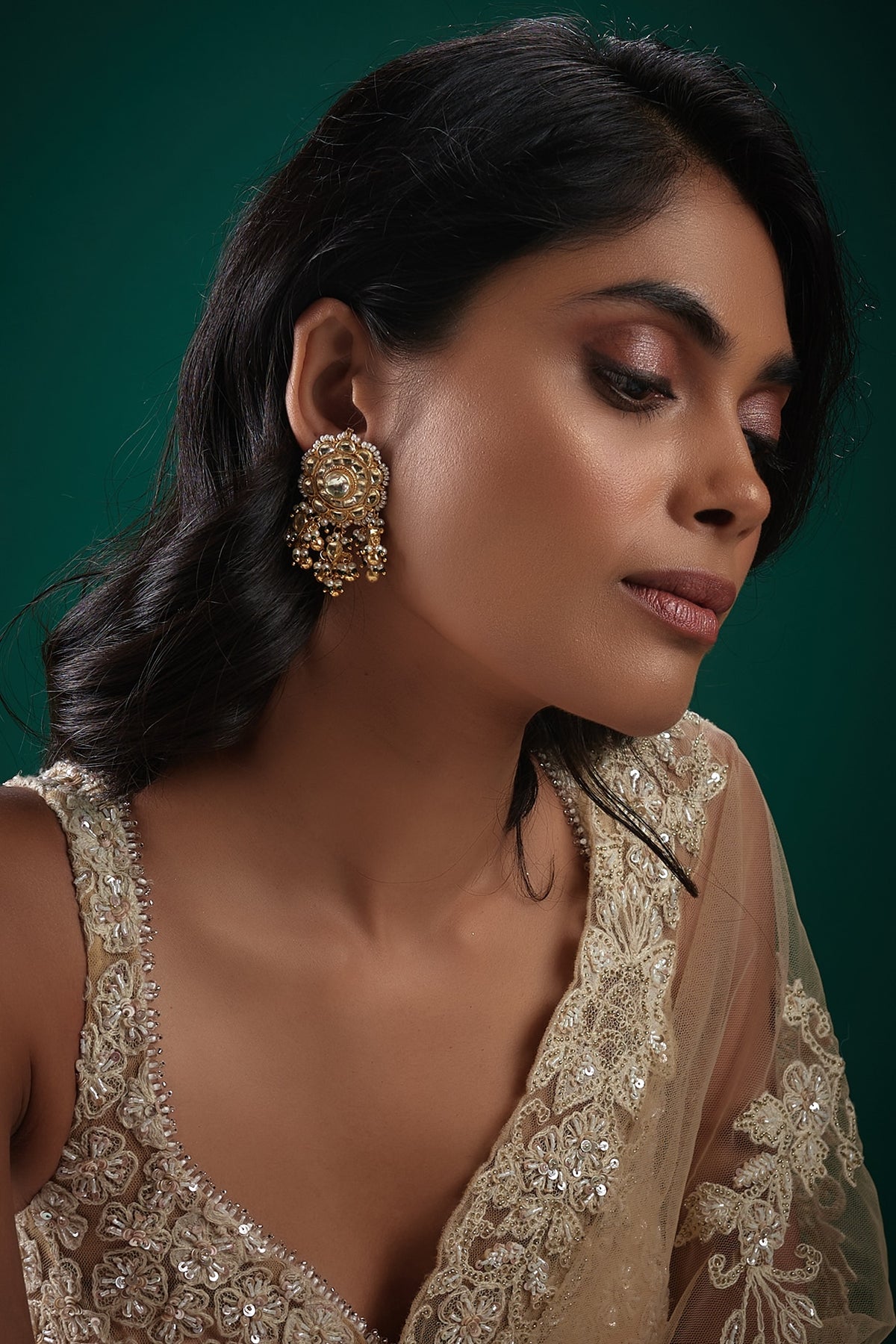 Gold Finish Kundan Polki & Multi-Colored Bead Drop Dangler Earrings