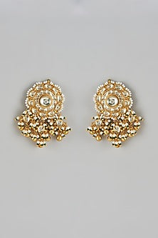 Gold Finish Kundan Polki & Multi-Colored Bead Drop Dangler Earrings