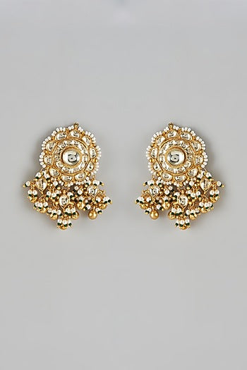 Gold Finish Kundan Polki & Multi-Colored Bead Drop Dangler Earrings