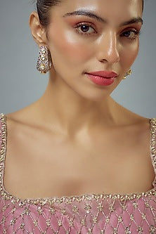 White Rhodium Finish Zircon & Pearl Stud Earrings