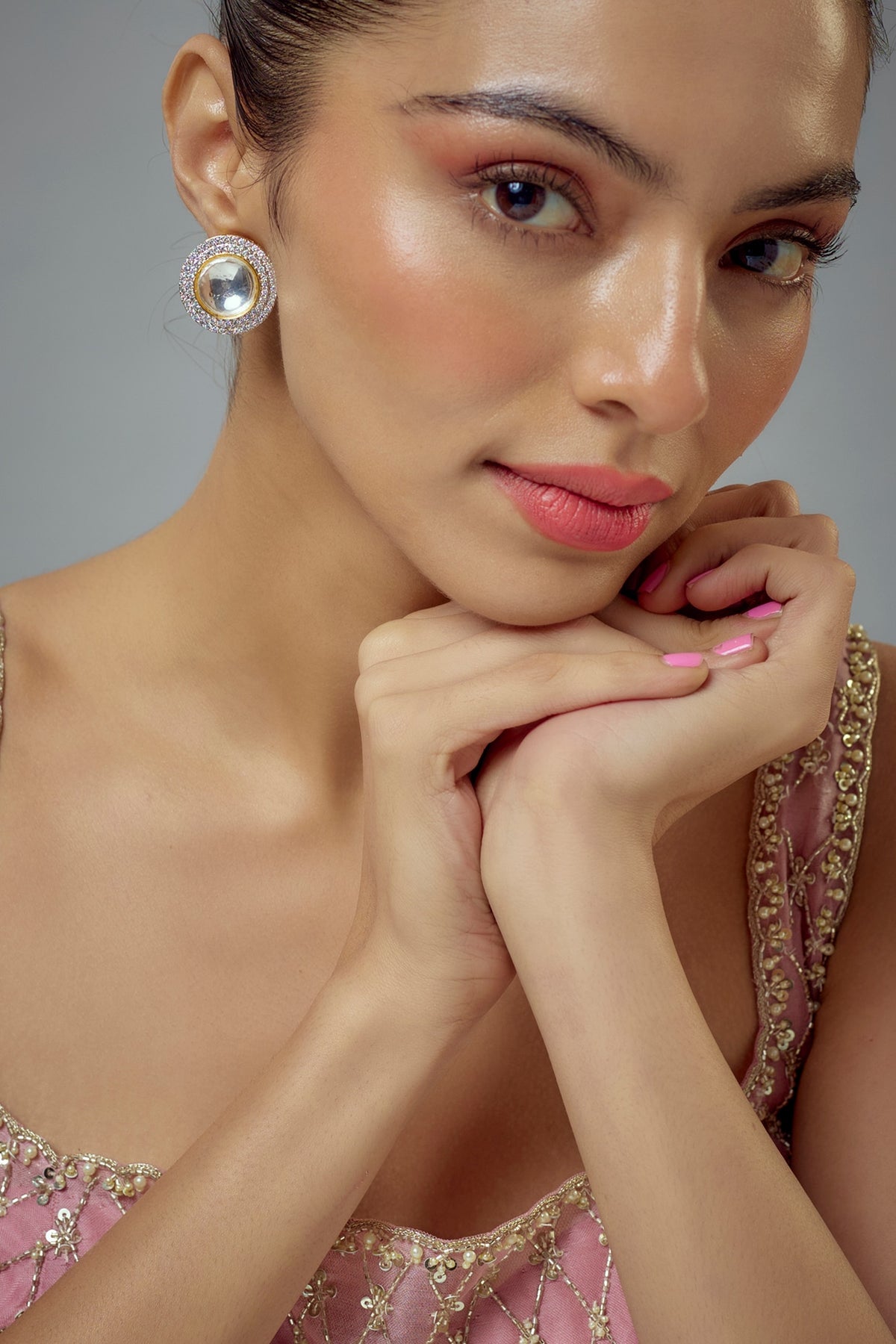 White Rhodium Finish Zircon & Pearl Stud Earrings