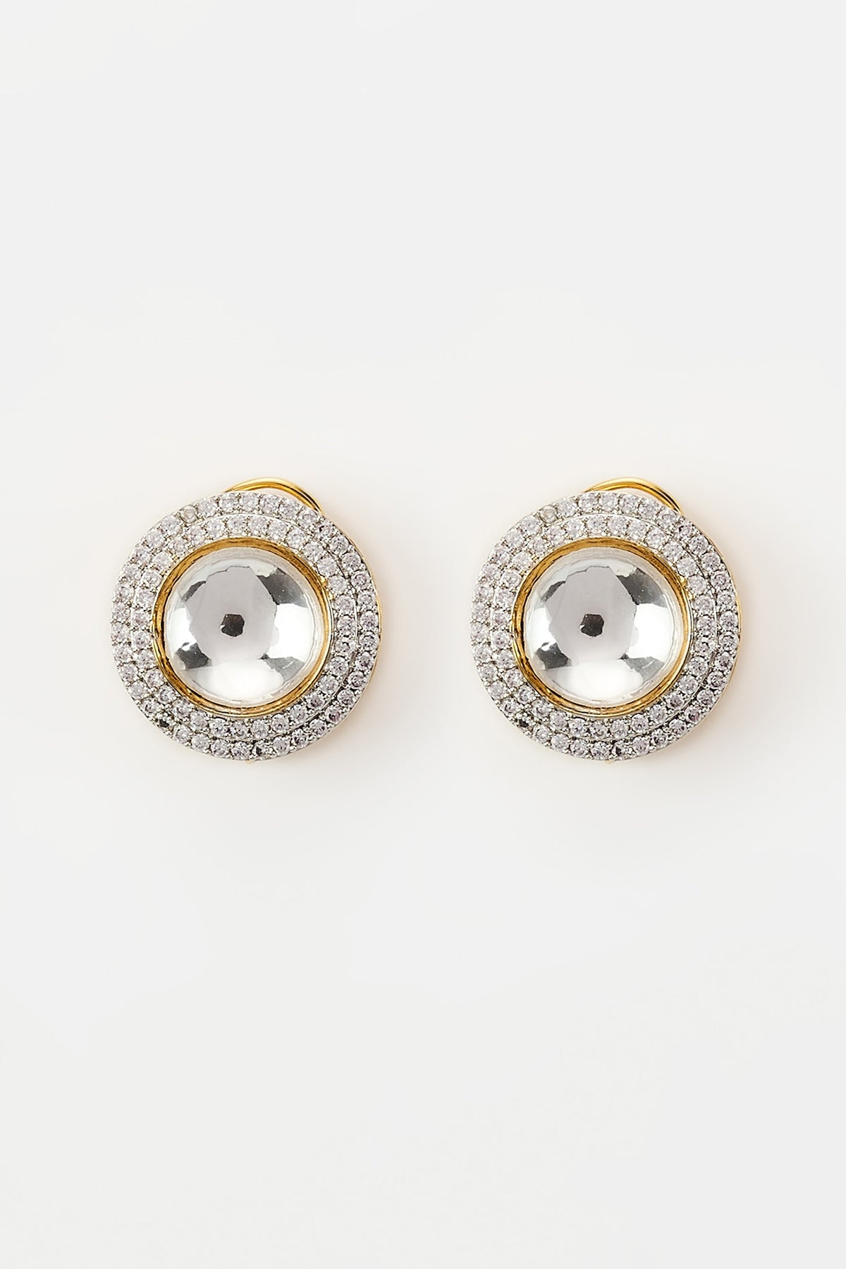 White Rhodium Finish Zircon & Pearl Stud Earrings