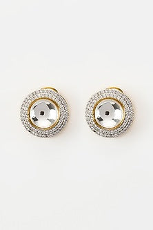 White Rhodium Finish Zircon & Pearl Stud Earrings