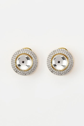White Rhodium Finish Zircon & Pearl Stud Earrings