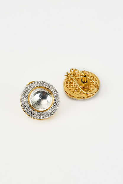 White Rhodium Finish Zircon & Pearl Stud Earrings