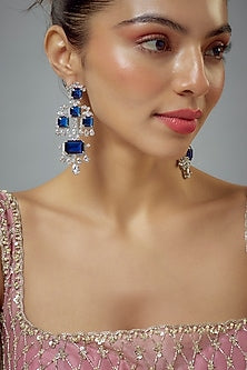 White Rhodium Finish Zircon Dangler Earrings