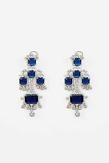 White Rhodium Finish Zircon Dangler Earrings