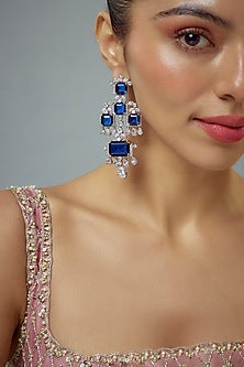 White Rhodium Finish Zircon Dangler Earrings