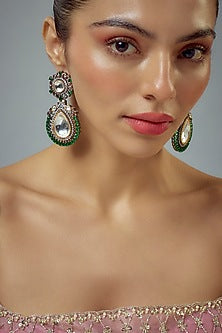 White Rhodium Finish Zircon Drop Earrings