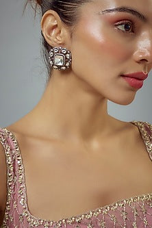 White Rhodium Finish Zircon Stud Earrings