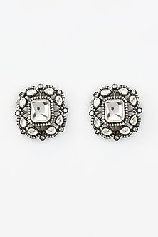 White Rhodium Finish Zircon Stud Earrings