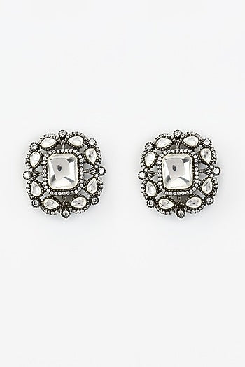 White Rhodium Finish Zircon Stud Earrings