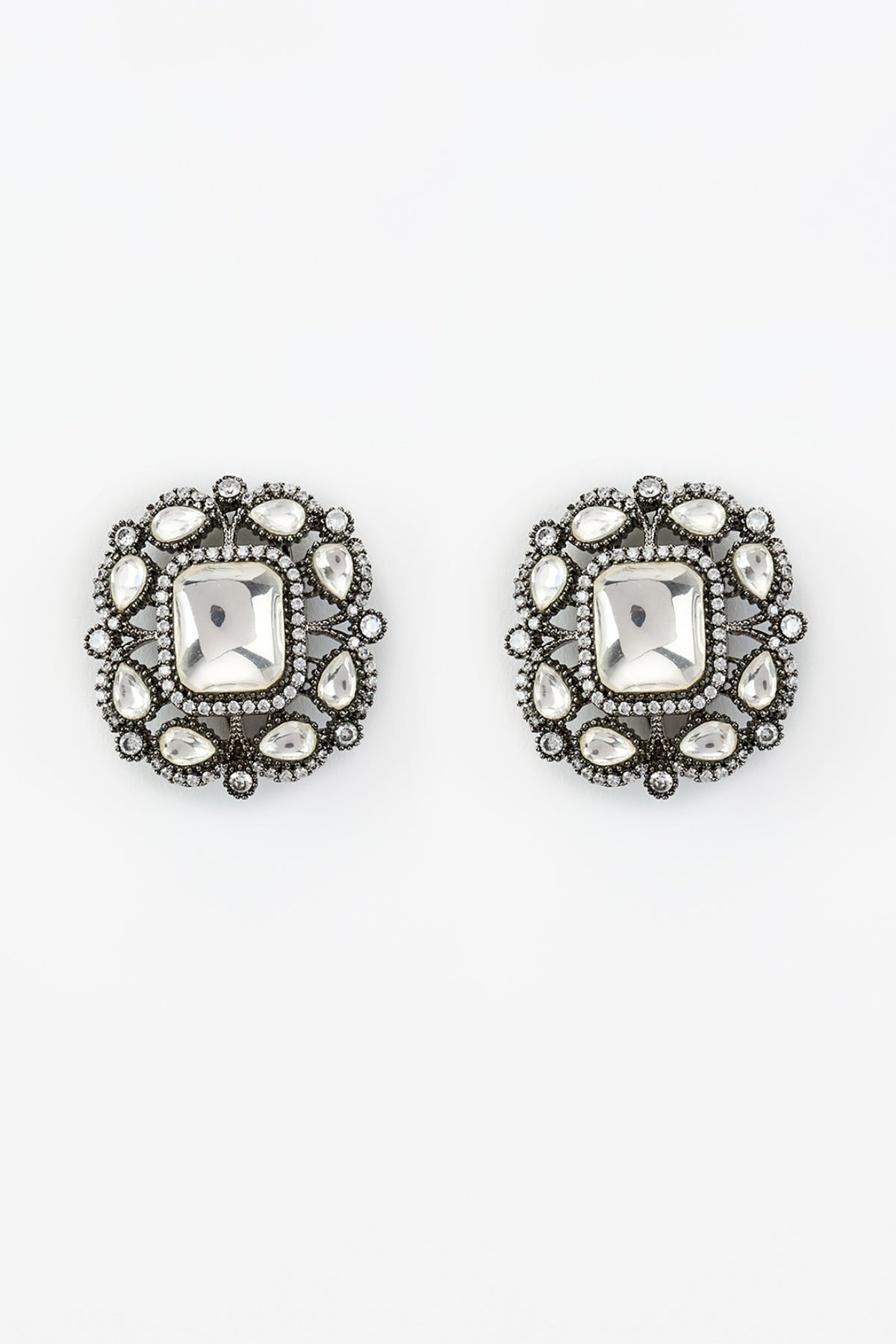 White Rhodium Finish Zircon Stud Earrings