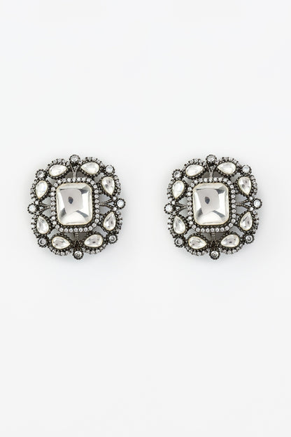 White Rhodium Finish Zircon Stud Earrings