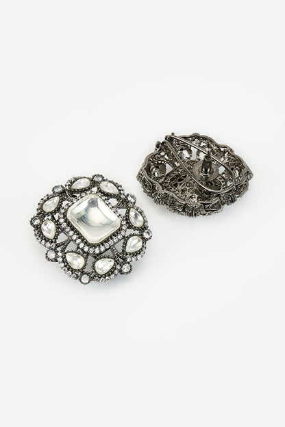 White Rhodium Finish Zircon Stud Earrings