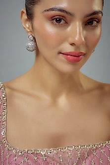 White Rhodium Finish Zircon Dangler Earrings
