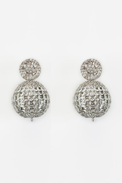 White Rhodium Finish Zircon Dangler Earrings