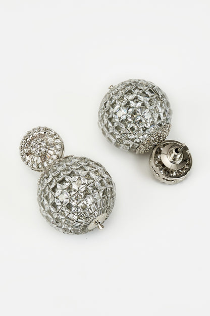 White Rhodium Finish Zircon Dangler Earrings