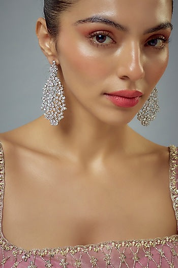 White Rhodium Finish Zircon Dangler Earrings