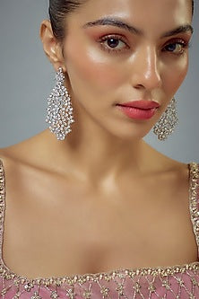 White Rhodium Finish Zircon Dangler Earrings