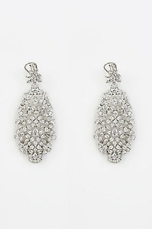 White Rhodium Finish Zircon Dangler Earrings