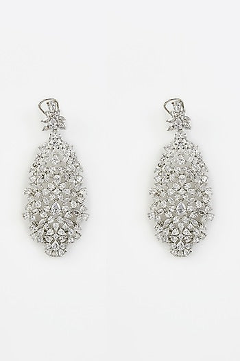 White Rhodium Finish Zircon Dangler Earrings