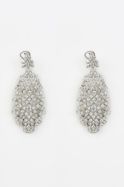 White Rhodium Finish Zircon Dangler Earrings