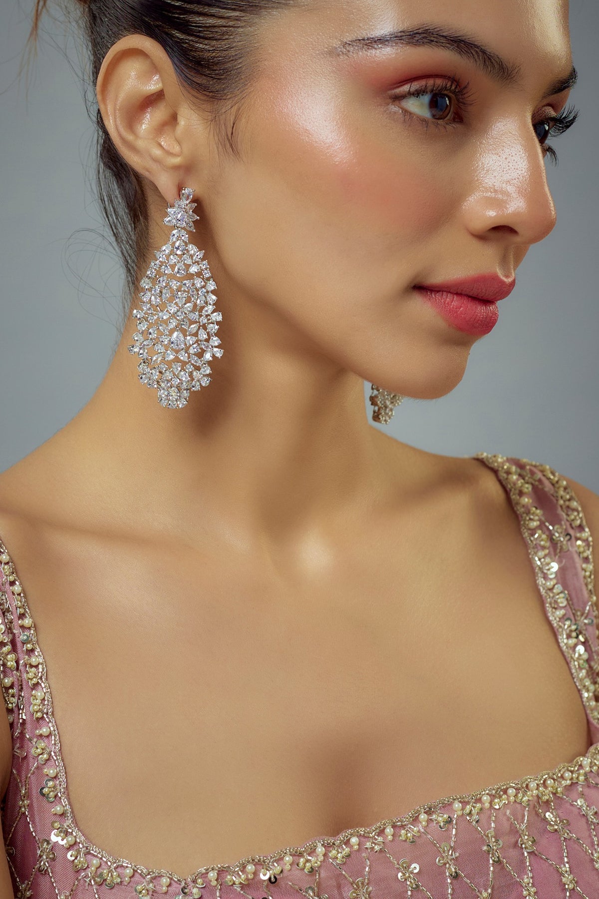 White Rhodium Finish Zircon Dangler Earrings