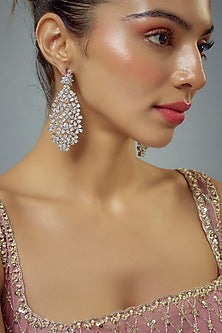 White Rhodium Finish Zircon Dangler Earrings