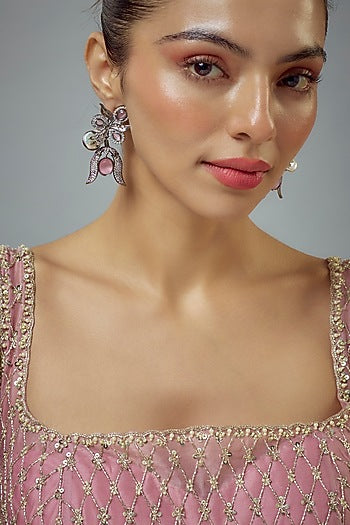 White Rhodium Finish Zircon Dangler Earrings