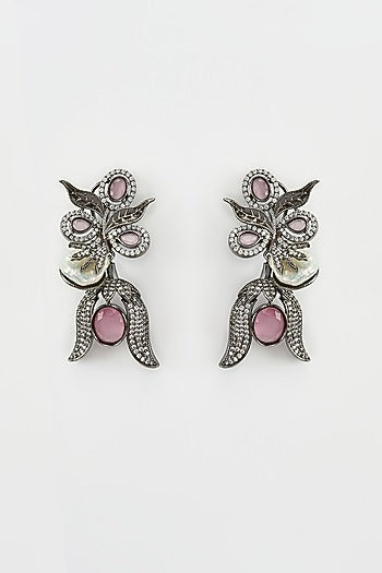 White Rhodium Finish Zircon Dangler Earrings
